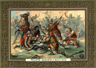 Philippe Auguste v Bouvines v roce 1214. Chromolitografie 19. století Coll. Bianchetti. od French School