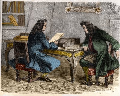 Pierre Corneille čte „Cid“ svému bratru Thomasi Corneille, než půjde za Anne „Ninon“ z Enclos (nebo Ninon de Lenclos nebo Ninon de Lanclos od French School