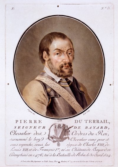 Pierre du Terrail, Seigneur de Bayard, z Portréty skvělých mužů, slavných žen a nezapomenutelných předmětů Francie, vydané 1787-92 od French School