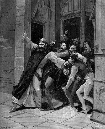 Pietro Paolo Sarpi, známý jako Fra Paolo, z Řádu servitů Marie (1552-1623) benátský historik zranění atentátníky 5. října 1607 v Benátkách. od French School