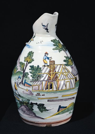 Džbán zobrazující stavbu budovy, Sinceny, kolem 1740-50 (fajáns) od French School
