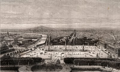 Place de la Concorde v Paříži - rytina v „La France illustree: geografie, historie, statistická správa“ od V.A. Sladově hnědá. 1884 od French School