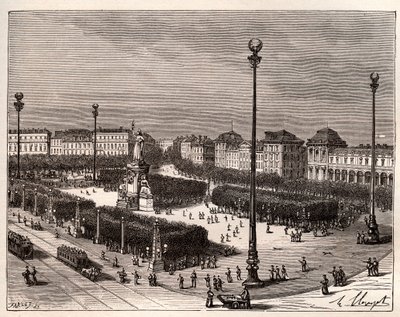 Place de la Republique v Paříži – rytina v „La France illustree: geography, history, administration statistique“ od V.A. Sladově hnědá. 1884 od French School