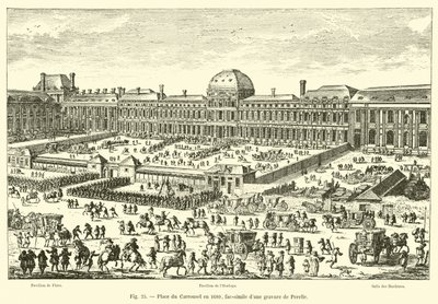 Place du Carrousel v roce 1680, faksimile rytiny od Perelle od French School