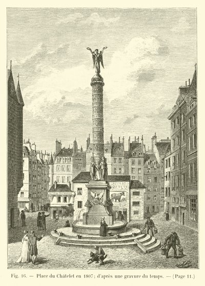 Place du Chatelet v roce 1807; z dobové rytiny od French School