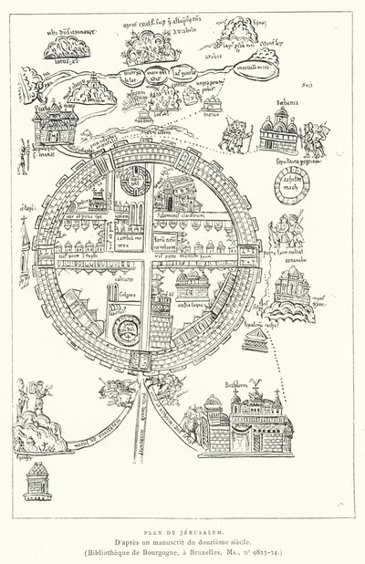 Plan De Jerusalem (rytina) od French School
