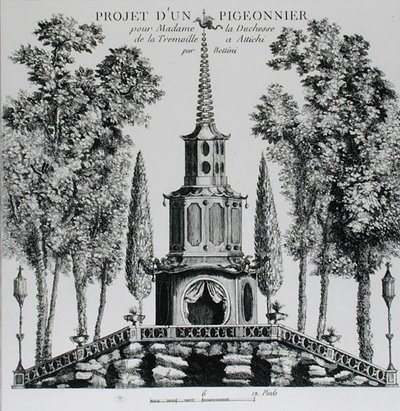 Plán pro holubí dům, z „Details des Nouveaux Jardins a la Mode“, od George Louis Le Rouge, vydáno kolem roku 1775-78 (rytina) (černobílá fotografie) od French School