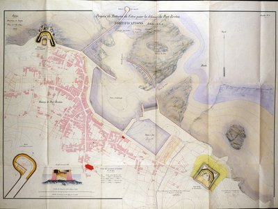 Plán na stavbu pobřežních baterií pro obranu bretonského přístavu v roce 1848. od French School