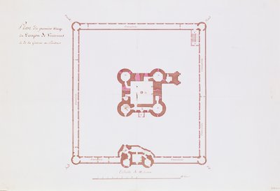 Plán prvního patra Donjonu ve Vincennes, 1810 (pero a inkoust na papíře) od French School