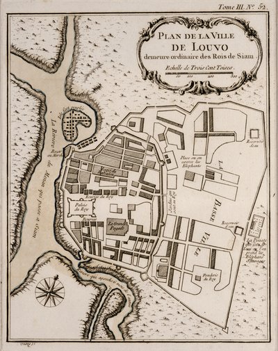 Plán města Lopburi, 1751 od French School