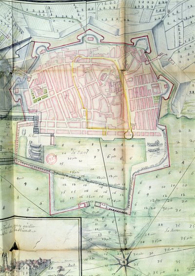 Plán Toulonu, 1669 (pero, inkoust a wc na papíře) od French School