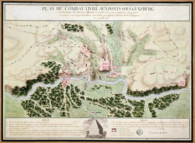 Plán událostí v bitvě u Gunzburgu mezi rakouskými a francouzskými vojsky v roce 1805, 1808 od French School