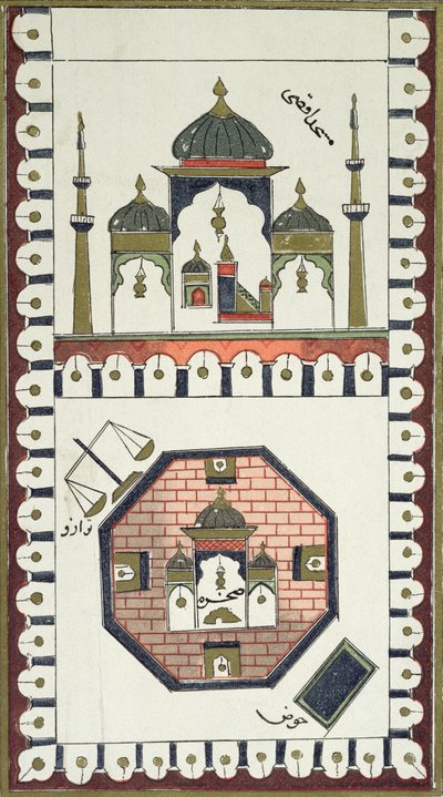 Plán mešity Al-Aksá a Skalního dómu (Qubbat Al-Sakhra) podle arabského rukopisu z 18. století. od French School