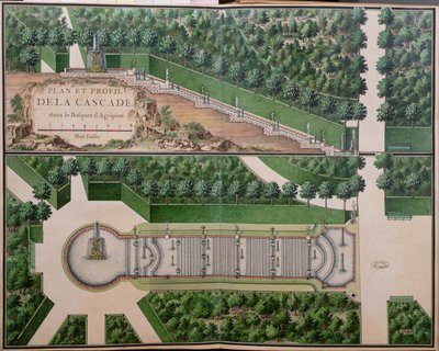 Plán kaskády v háji Agrippina, ze zahrad v Marly, počátek 18. století (wc na papíře) (viz také 163976) od French School