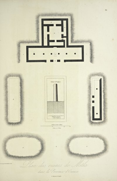 Plán ruin Mitla v provincii Oaxaca, ilustrace z „Pohledy na Kordillery a památky domorodých národů Ameriky“ od Alexandra von Humboldta a Aime Bonpland od French School