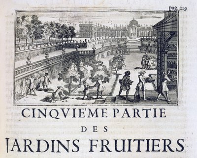 Výsadba ovocných stromů, z knihy Le Parfait Jardinier, ou Instruction pour les Jardins Fruitiers et Potager, autor Jean de la Quintinye, vydáno 1695. od French School