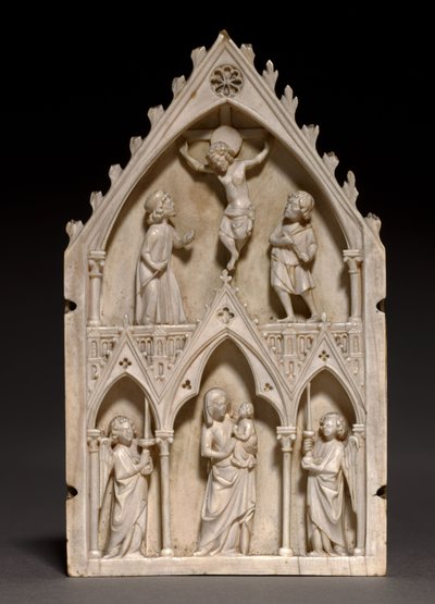 Plaketa: Ukřižování a Panna a dítě s anděly, cca 1250-1270 od French School