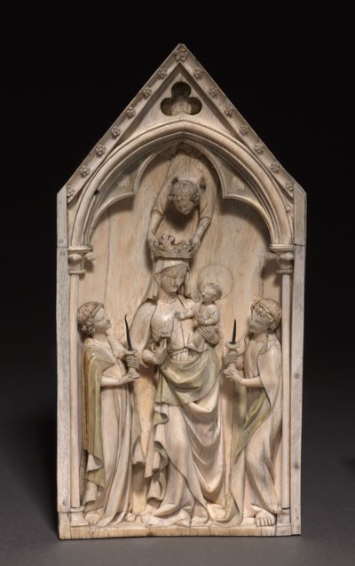 Deska: Panna a dítě s anděly, Paříž, kolem 1320-1330 od French School