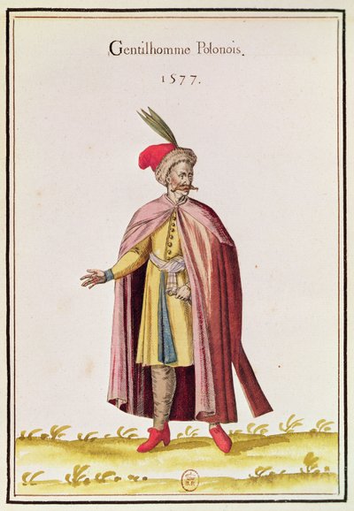 Polský šlechtic, 1577 (barevná rytina) od French School