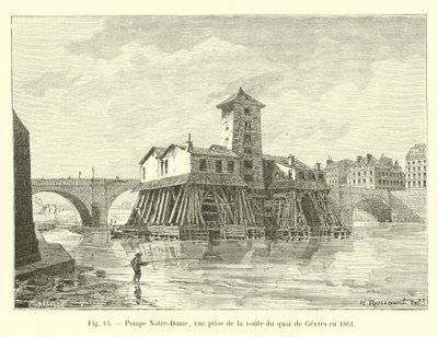 Notre-Dame pumpa, pohled z klenby Quai de Gevres v roce 1861 od French School
