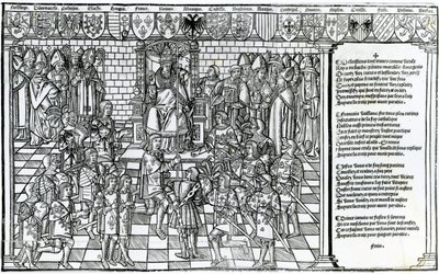 Papež Urban II předsedající koncilu v Clermontu v roce 1095 od French School