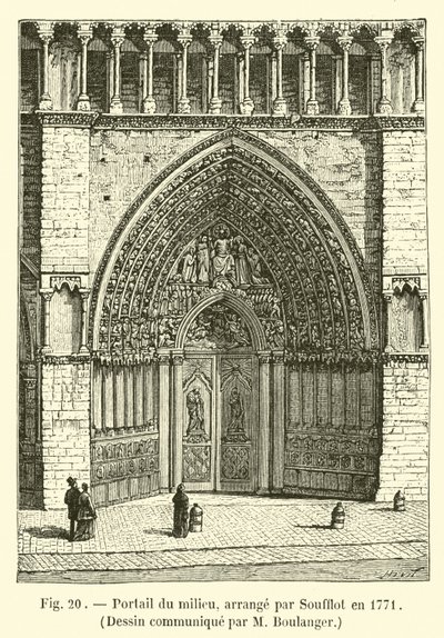Střední portál, upraven Soufflotem v roce 1771, kresba sdělena M Boulangerem od French School