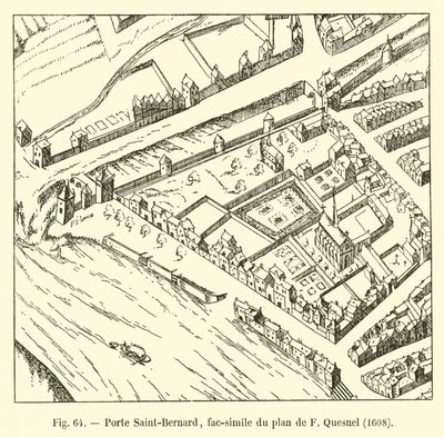 Porte Saint-Bernard, faksimile plánu F Quesnela, 1608 od French School