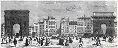 Porte Saint-Denis a rue faubourg Saint Denis - Porte saint Martin a rue faubourg Saint-Martin Rytina v „“Tableau-de-Paris”” od Edmonda Texiera (1815-1887) od French School