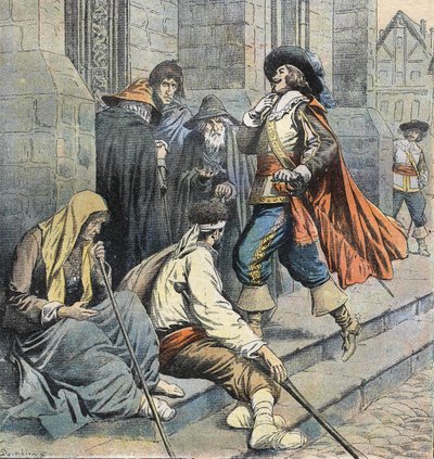 Porthos vracející se do kostela Saint Leu je viděn D