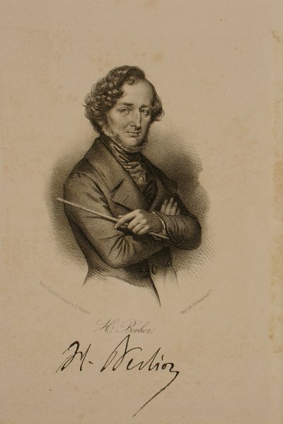 Portrét a podpis Hectora Berlioze (1803-1869) od French School