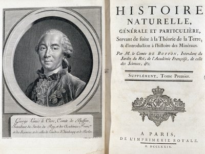 Portrét a titulní strana "" Přírodní, obecné a zvláštní dějiny"" od Buffona od French School