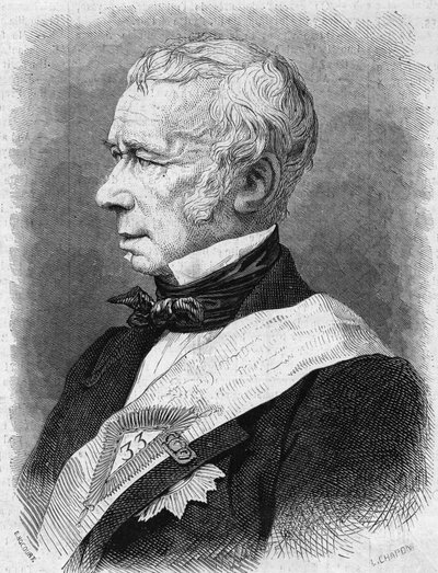 Portrét Jean Pons Guillaume Viennet (1777-1868), francouzský politik, básník a dramatik, člen Academie Francaise. Rytina v ""Le Monde Illustre"" č. 586 ze 4. července 1868. od French School