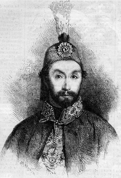 Portrét Abdulmecita I. (Abdul-Medjid-Khan, Abdul Medjid Khan) (1823-1861), sultána Osmanské říše. Rytina v „“ Le Monde Illustré““ č. 221 ze 6. července 1861. od French School