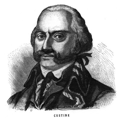 Portrét Adama Philippe de Custine (1740-1793) francouzský generál. Rytina v „Les Illustrations De L