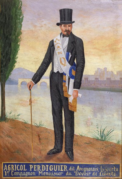 Portrét Agricola Perdiguiera známého jako Avignonais stojícího na břehu řeky Rhony v Avignonu, kolem roku 1860-65 od French School