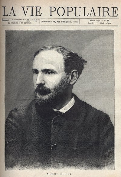 Portrét Alberta Delpita (1849-1893), romanopisce a dramatika. Gravírování v „La vie populaire““ od French School