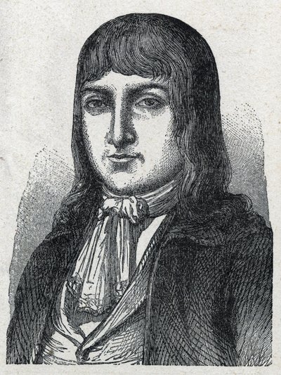 Portrét amatéra Jeroma Le Bras des Forges, rytíře z Boishardy (Bois hardy nebo Bois-Hardy), šéfkuchaře chouana francouzské revoluce (1762-1795) Rytina z roku 1889. Soukromá sbírka. od French School