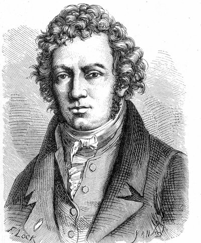 Portrét André Marie Ampère (1775 - 1836), francouzského fyzika - v „“ Album de la Science; věhlasní vědci; Velké objevy “”” 1896. od French School