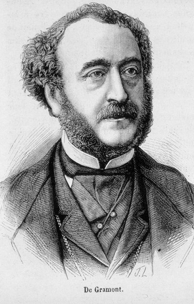 Portrét Antoina Agenora, vévody z Gramontu, francouzského diplomata a politika (1819 - 1880) - v „Dějinách Francie“ od Henriho Martina od French School