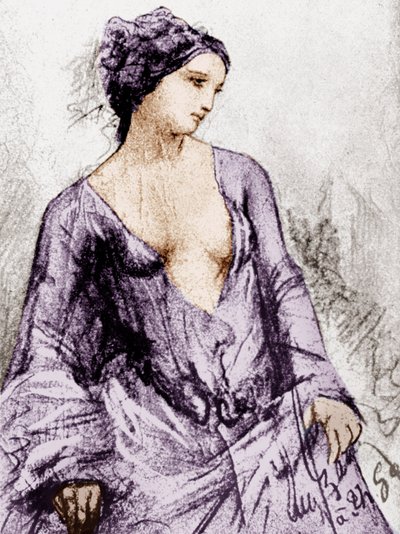 Portrét Apollonie Sabatier, která byla Baudelairovou milenkou v roce 1852, kresba, kolorovaný dokument od French School