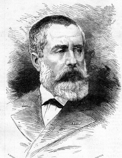 Portrét Augusta Emmanuela Vaucorbeila (1821-1884), francouzského skladatele a ředitele pařížské opery. Rytina v „“ Le Monde Illustré““ č. 1165 z 26. července 1879. od French School