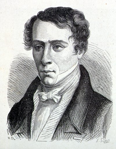 Portrét Augustina Fresnela (1788- 1827), francouzského fyzika - v „“ Album of Science; věhlasní vědci; Velké objevy “”” 1896. od French School