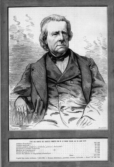 Portrét barona Taylora (Isidore Justin Severin Taylor, dit) (1789-1879), francouzský dramatik a filantrop. Rytina v „“ Le Monde Illustré““ č. 1172 ze dne 13. září 1879. od French School