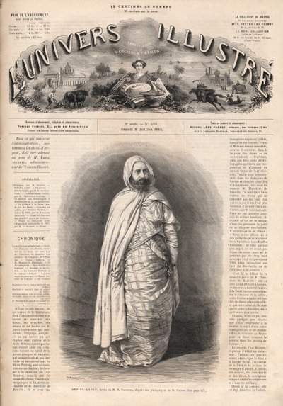 Portrét Ben Mahi Ed Din Abd El Kader (1808-1883), Amir of Mascara, vojenský a náboženský vůdce. od French School