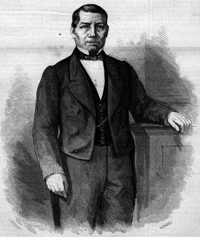 Portrét Benita Pabla Juareze Garcii (1806-1872), mexického politika. Rytina v „“ Le Monde Illustré““ č. 270 ze 14. června 1862. od French School