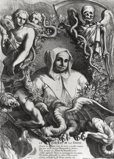Portrét Catherine Monvoisin (La Voisin) (1640-80) (rytina) (černobílá fotografie) od French School