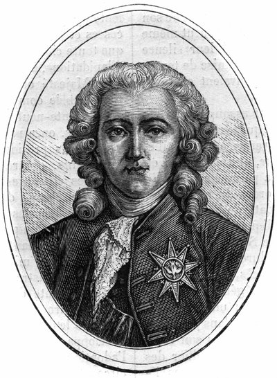Portrét Charlese Alexandre de Calonne, francouzský politik za Ludvíka XVI. (1734-1802), finanční kontrolor. Rytina v „Historie papežů-králů-královen a císařů v průběhu staletí““ od Maurice Lachatre od French School