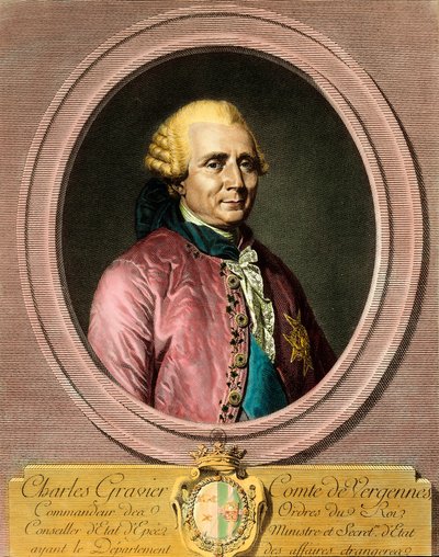 Portrét Charlese Graviera, hraběte z Vergennes (1719 - 1787). Rytina 18. století. Soukromá sbírka. od French School