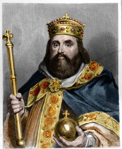 Portrét Karla III. 3 Velkého (839-888) císaře Západu (881 - 887) a francouzského regenta (884 - 887) - v „Histoire des Francais“ od Lavallee, rytina, sd. od French School