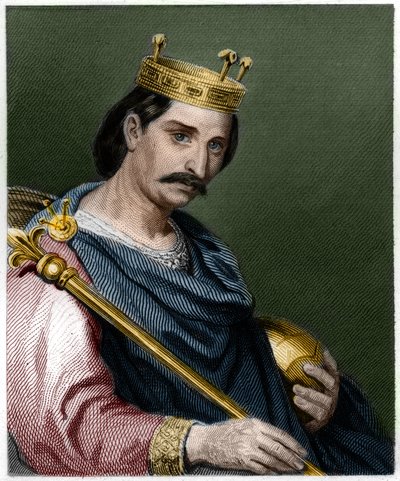 Portrét Karla II. Holohlavého (823 - 877), krále Francie - v „Histoire des Francais““ od Lavallee, rytina, sd. od French School